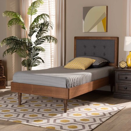 Baxton Studio Greta Mid-Century Modern Dark Grey Fabric Upholstered and  Wood Twin Size Platform Bed 189-11164-11158-ZORO